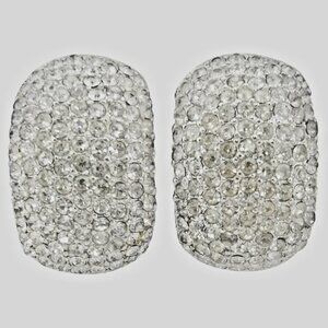 Vintage Ciner Clear Pave Rhinestone Clip-On HoopEarrings with Padded Clips
